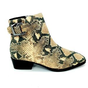 Steven Womens‎ Boots 7.5 Biege Ringer Leather Snake Print Ankle Block Heel Zip